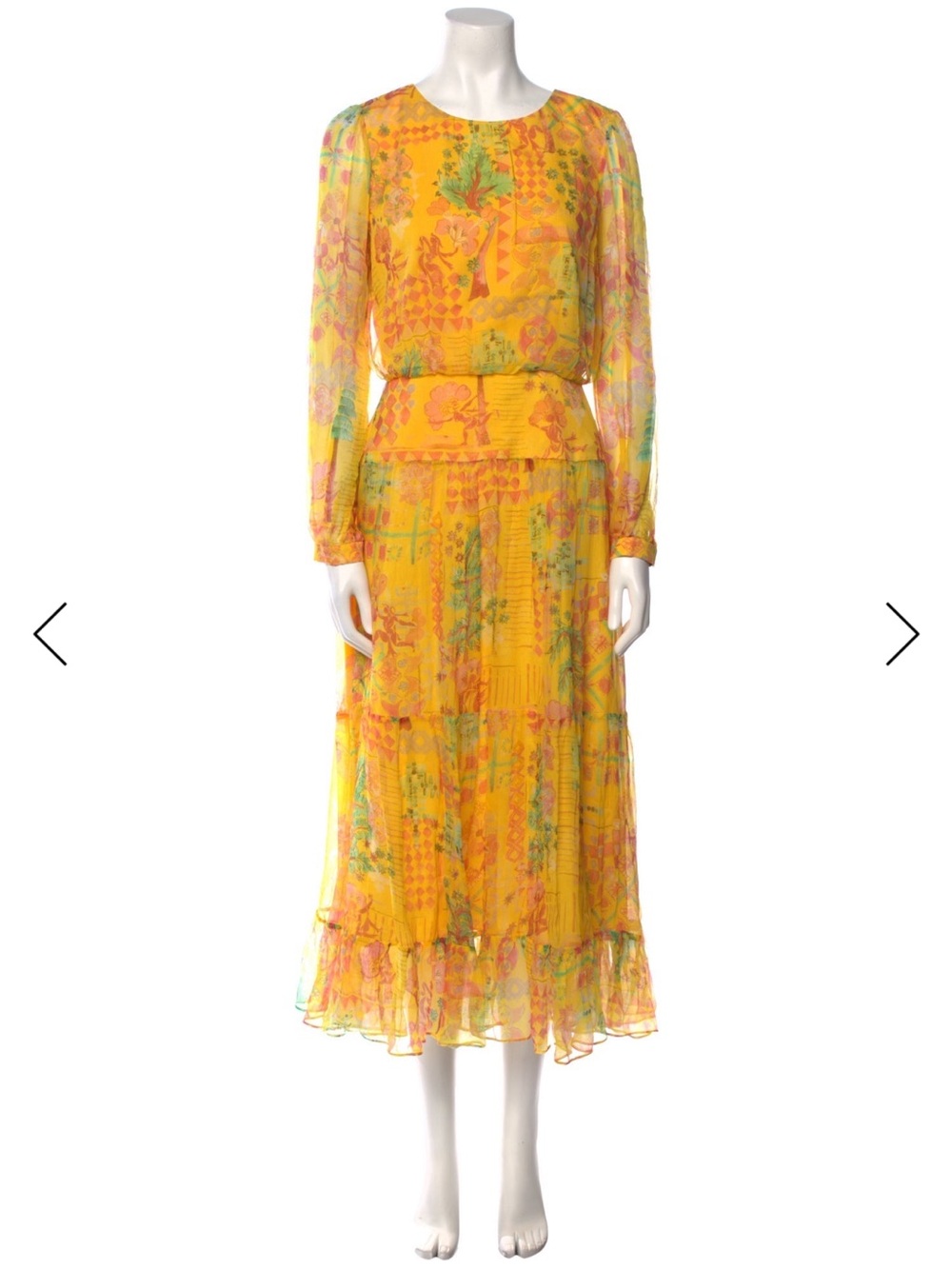 SALONI silk Yellow Floral Sheer Long-Sleeve Maxi Dress, NWT